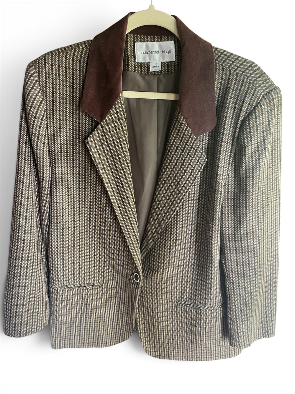 VTG Fundamental Things Tweed Jacket Velvet Collar Blazer 12 Academia Equestrian